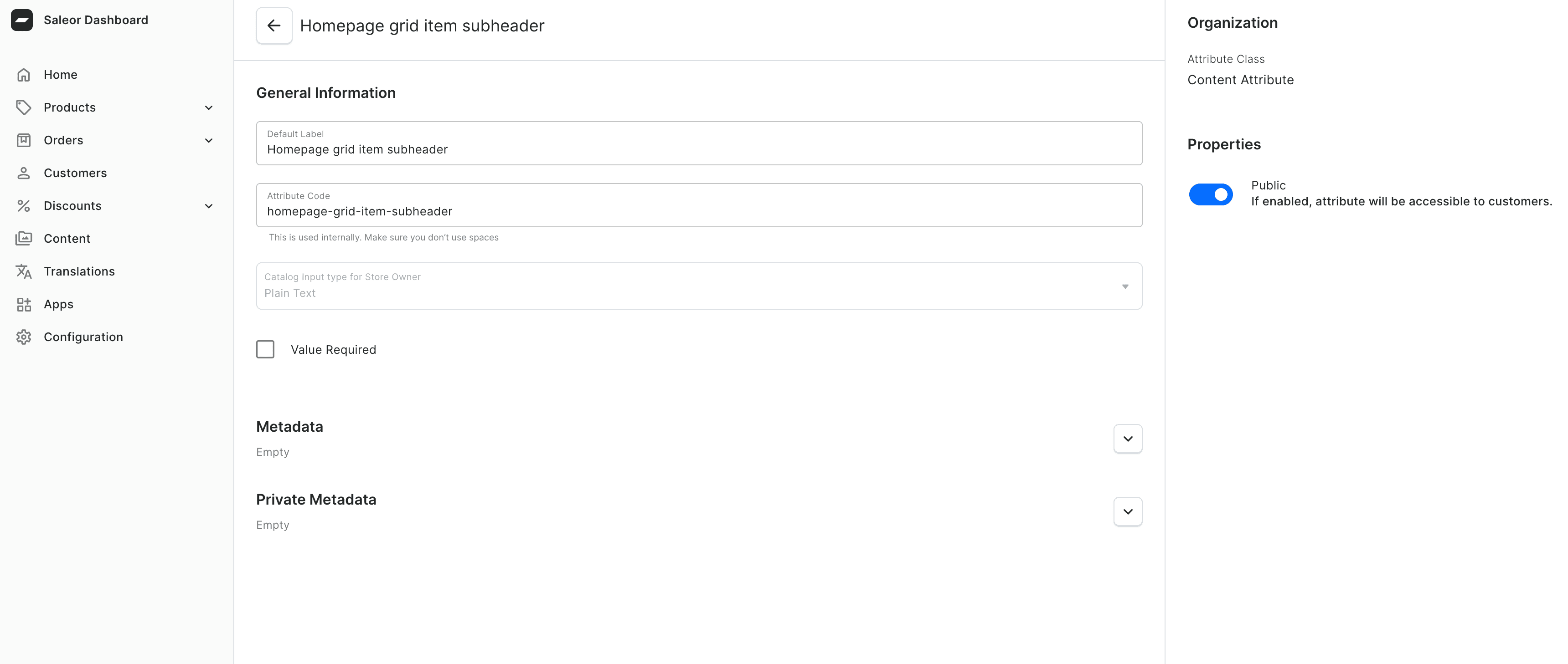 Grid item subheader attribute